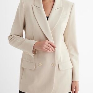 Express Double Breasted Slim Fitting Blazer in Cream